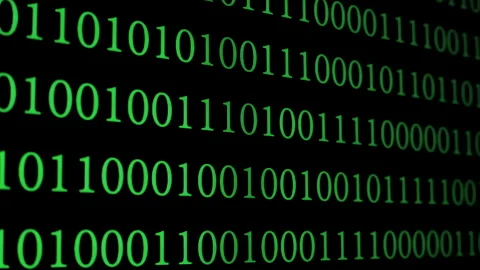 Abstract display of digital binary code with green numbers on a black background Video stock 308362231