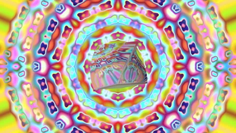 Abstract Distorted 3D Metallic Cube on Vibrant Holographic Kaleidoscope Liq.. Stock Footage 343694060