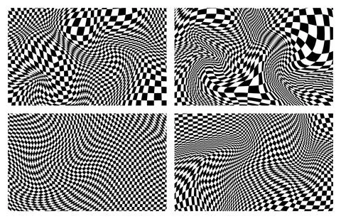 Abstract distorted black and white checkered pattern background vector set Stock Illustration