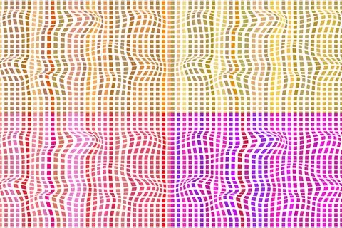 Abstract Distorted Grid Pattern Set in Vibrant Color Palettes Stock Illustration