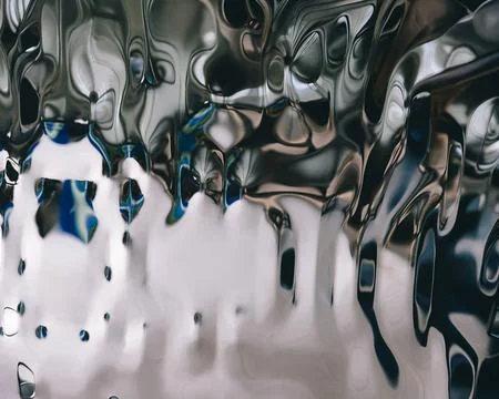 Abstract distorted reflections on a shiny mirrored metal surface forming fl.. Stock Photos