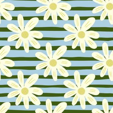 Abstract ditsy flowers seamless pattern on stripes background. Floral ornamen Illustrazione stock