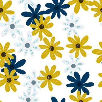 Abstract ditsy flowers seamless pattern isolated on white background. Creativ Stock Illustration