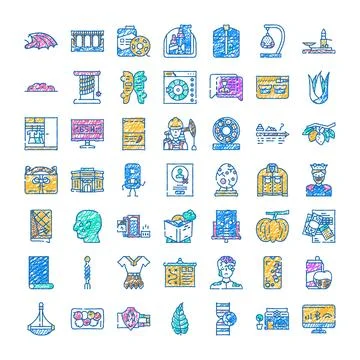 Abstract diverse doodle drawings creating web icons set Stock Illustration