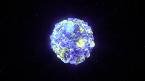 Abstract division of cells in round shaped 3D shere isolated on a black Stock Illustration
