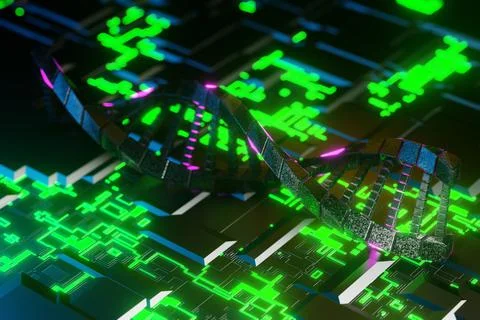 Abstract DNA 3D visualization of a geometric low-poly surface.3d rendering il Illustrazione stock