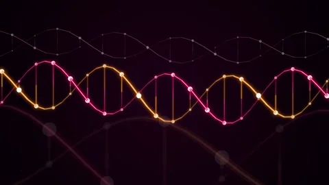 Abstract dna double helix molecule glowing animation against dark backgroun.. Stock Footage 347194210