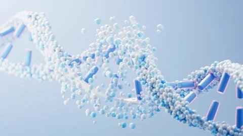 Abstract dna double helix rotating with floating molecules in digital space Video stock 327114504