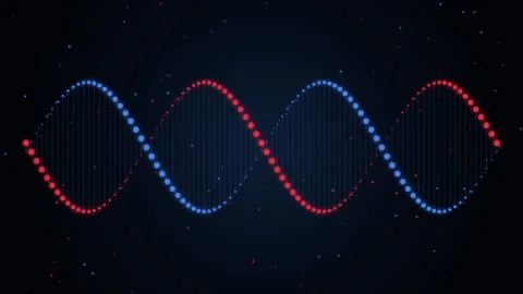 Abstract dna double helix rotating on dark blue background with glowing par.. 스톡 동영상 347194220