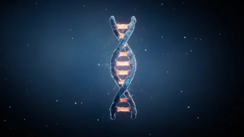 Abstract dna double helix rotation with plexus particles and glowing light .. Stock Footage 332149128