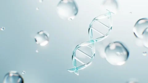 Abstract dna double helix rotation amidst transparent water bubbles in blue.. Stock Footage 332315383