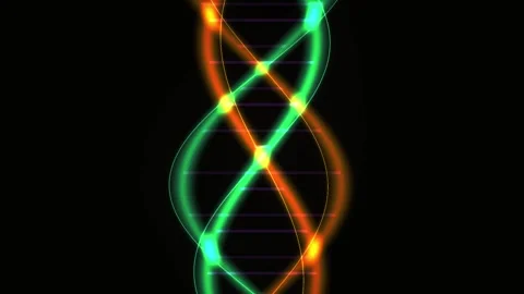 Abstract DNA Double Helix Structure Glowing Green and Orange on Black Backg.. Stock Footage 333912532