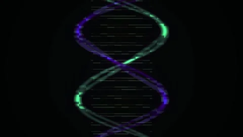 Abstract DNA Double Helix Structure Glowing Green and Purple on Black Backg.. Stock Footage 333912539