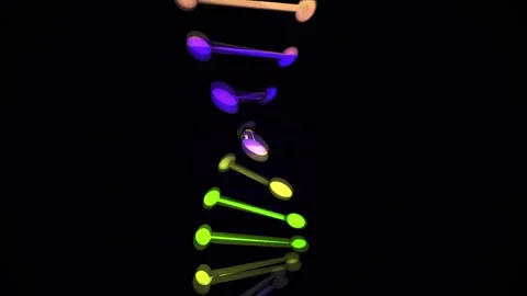 Abstract DNA Double Helix Structure Glowing Neon Colors on Black Background. Stock Footage 334452434