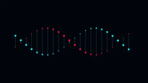 Abstract dna double helix structure rendered with blue and red neon points Stock Footage 338309677