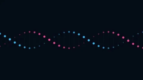 Abstract dna double helix structure composed of glowing neon dots on black Видео 338309829