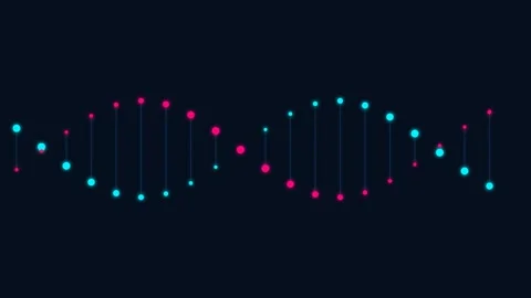 Abstract dna double helix structure with glowing pink and blue light dots 库存影片 338310389