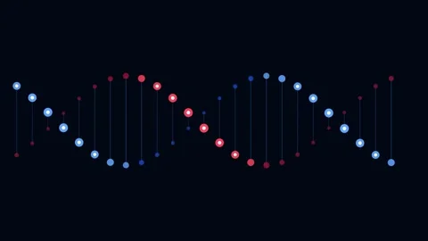 Abstract dna double helix structure rendered with glowing red and blue nodes Stock Footage 339619112