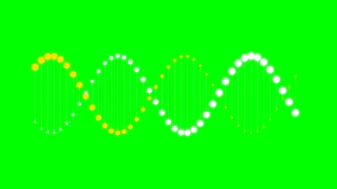Abstract dna double helix structure rendered with bright light dots on green Video stock 340263291