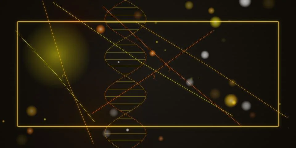 Abstract dna double helix structure with golden light lines Stock Illustration