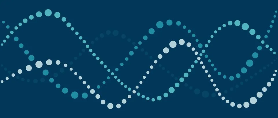 Abstract DNA helix pattern made of dots on a dark blue background Stock Illustration