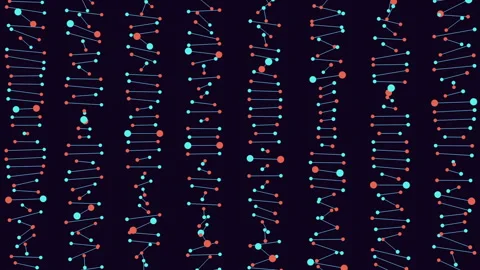 Abstract dna helix pattern with moving molecular dots on dark background Stock Footage 334139173