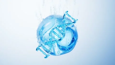 Abstract dna helix rotating inside water bubble with rising air bubbles on .. Stock Footage 332317096