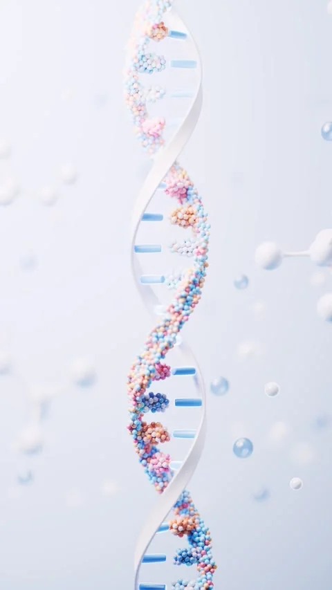 Abstract dna helix rotating in seamless loop with colorful particles and mo.. Stock Footage 332151791