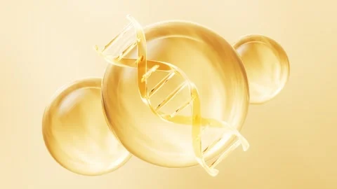 Abstract dna helix rotating within golden liquid bubbles in cinematic 3d mo.. Stock Footage 332390778