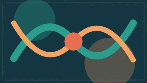 Abstract dna helix structure with geometric circles on a dark teal backgrou.. Stock Illustration