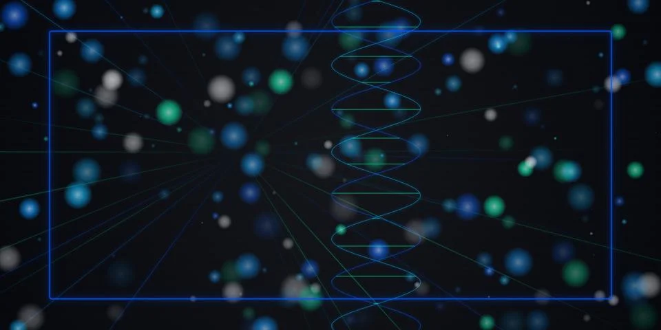Abstract dna helix structure with glowing blue particles Stock Illustration