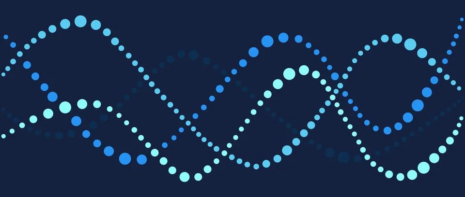 Abstract DNA helix structure made of blue dots on a dark background Stock Illustration
