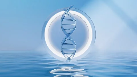 Abstract dna helix structure rotates in circle over water surface blue ligh.. Stock Footage 332316022
