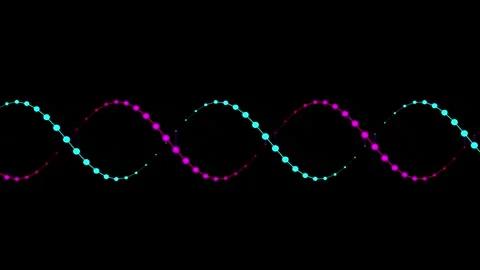 Abstract DNA helix structure smoothly moving with pulsating lights in dark .. Video stock 345679437