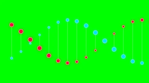 Abstract dna sequence visualization with red and blue circular nodes on green Stock Footage 340264861