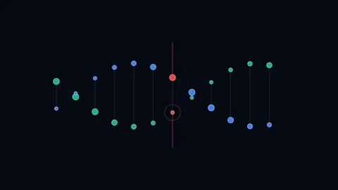 Abstract dna strand visualization composed of colorful dots on black backgrou Stock Footage 338309668