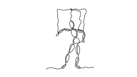 Abstract doll on ropes, puppet, unfreedom, manipulator. Self drawing animation Stock Footage 296676218
