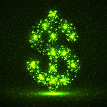 Abstract dollar sign of glowing particles. Neon financial symbol. Isolated ve Stock Illustration