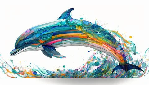 Abstract dolphin. Isolated on a white background. Generated AI Stock Illustration
