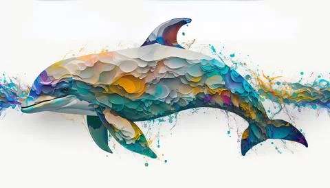 Abstract dolphin. Isolated on a white background. Generated AI Stock Illustration