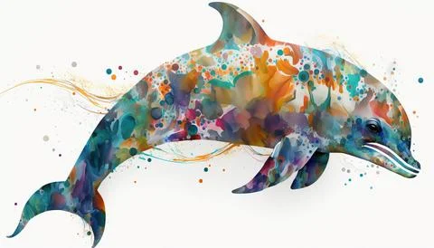 Abstract dolphin. Isolated on a white background. Generated AI Stock Illustration