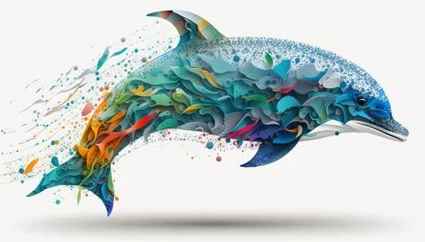 Abstract dolphin. Isolated on a white background. Generated AI Stock Illustration