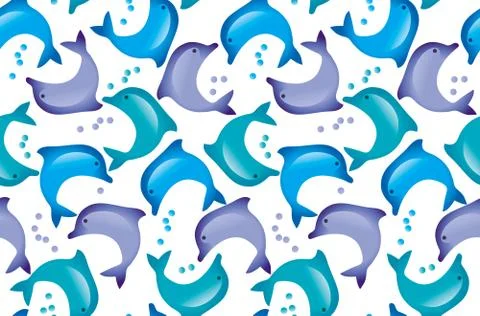 Abstract dolphin seamless pattern in kid-style tender pastel color.  Decorati Stock Illustration