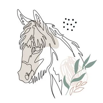 Abstract donkey head continuous one line drawing with plant vector Illustrazione stock