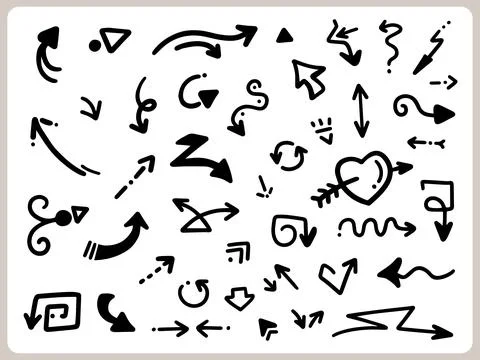 Abstract Doodle Arrows Thin Line Black in many collections Stock Illustration