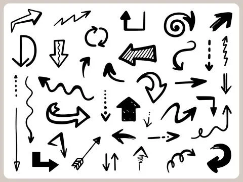 Abstract Doodle Arrows Thin Line Black in many collections Stock Illustration