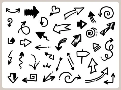Abstract Doodle Arrows Thin Line Black in many collections 库存插图