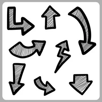 Abstract Doodle Arrows Thin Line Black in many collections Illustrazione stock