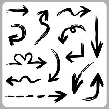 Abstract Doodle Arrows Thin Line Black in many collections Illustrazione stock