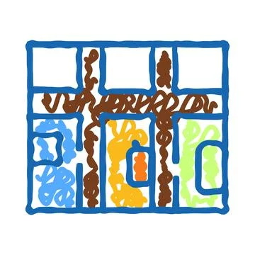 Abstract doodle art pattern with blue grid Stock Illustration